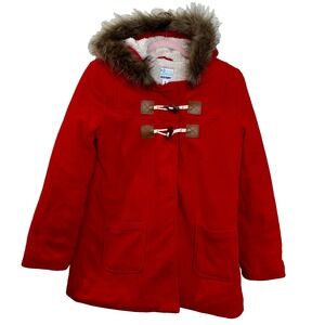 Girls Red Old Navy Hoodie (faux fur trim) Jacket  XL 14 Zip &Toggle‎ buttons